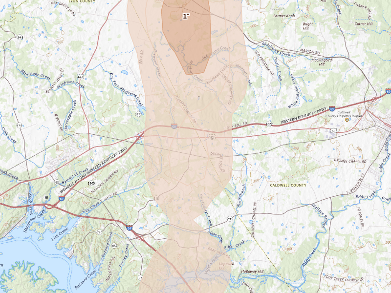 Radar-estimated hail-size map of the storm over Princeton, KY