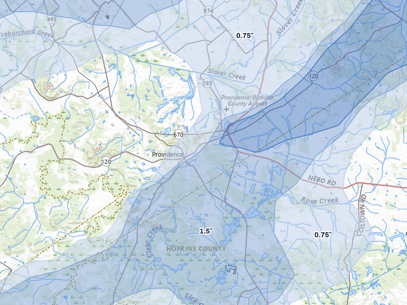 NEXRAD radar-signature map of the hail over Providence, KY