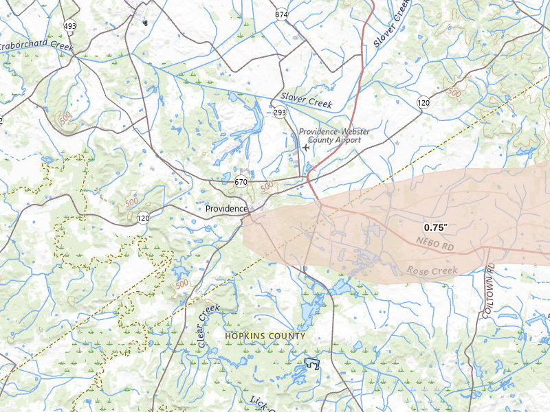 Radar-estimated hail-size map of the storm over Providence, KY