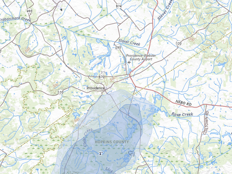 NEXRAD radar-signature map of the hail over Providence, KY