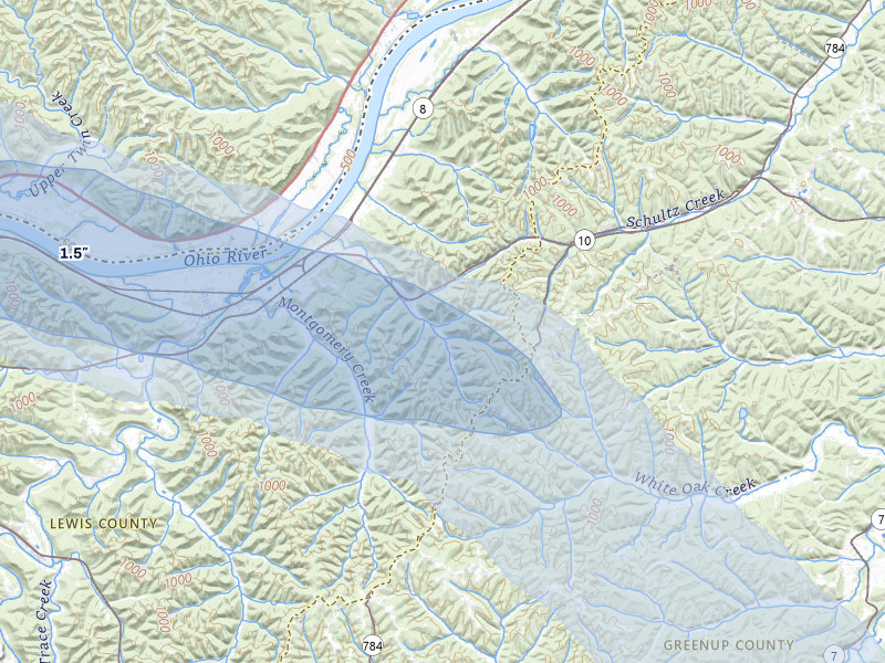 NEXRAD radar-signature map of the hail over Quincy, KY