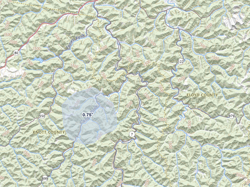 NEXRAD radar-signature map of the hail storm over Raven, KY on Jul 6, 2026