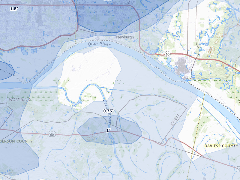 NEXRAD radar-signature map of the hail over Reed, KY