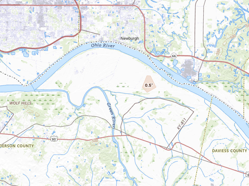 Radar-estimated hail-size map of the storm over Reed, KY on May 19, 2026