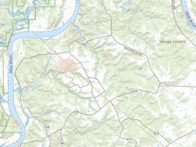 Radar-estimated hail-size map of the storm over Rhodelia, KY on Jul 9, 2026