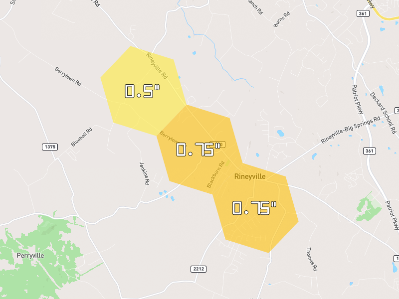 Hail map of Rineyville, KY on Jul 21, 2026, hail up to 0.75"