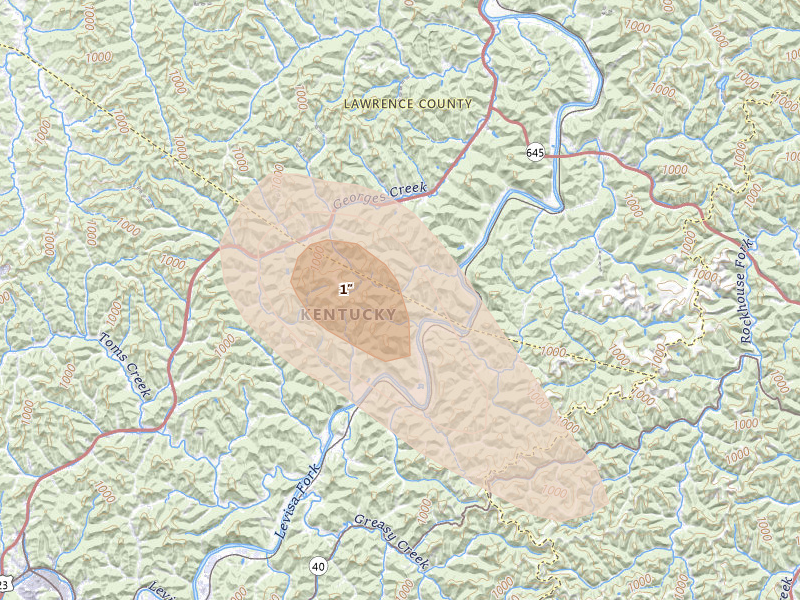 Radar-estimated hail-size map of the storm over River, KY on Sep 4, 2026