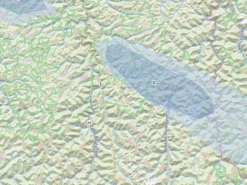 NEXRAD radar-signature map of the hail storm over Roark, KY on Aug 17, 2026