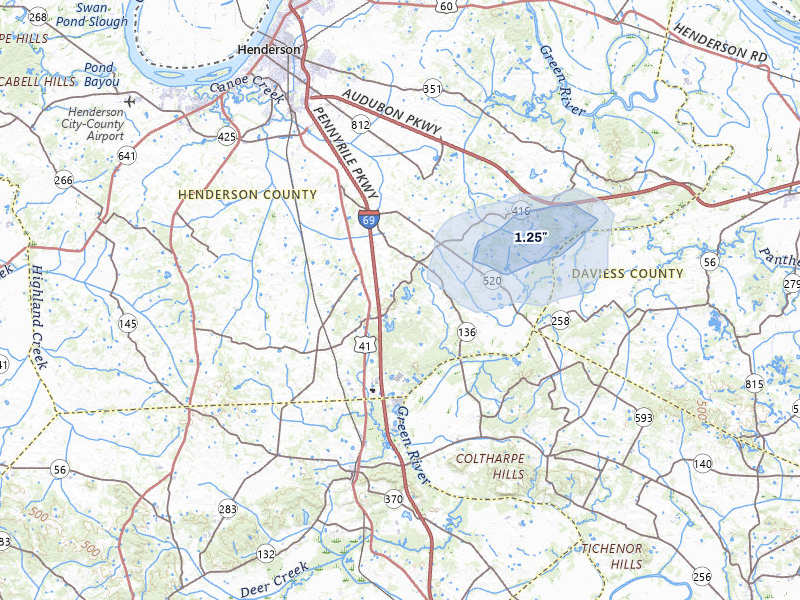 NEXRAD radar-signature map of the hail over Robards, KY