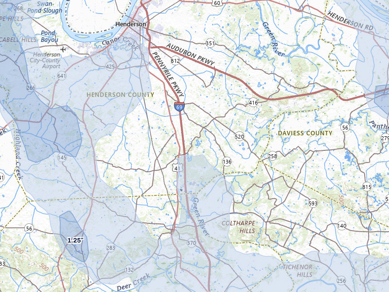 NEXRAD radar-signature map of the hail storm over Robards, KY on Jul 26, 2026