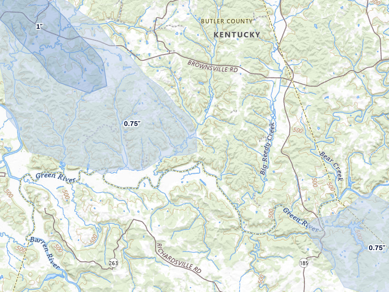 NEXRAD radar-signature map of the hail storm over Roundhill, KY on Jul 21, 2026
