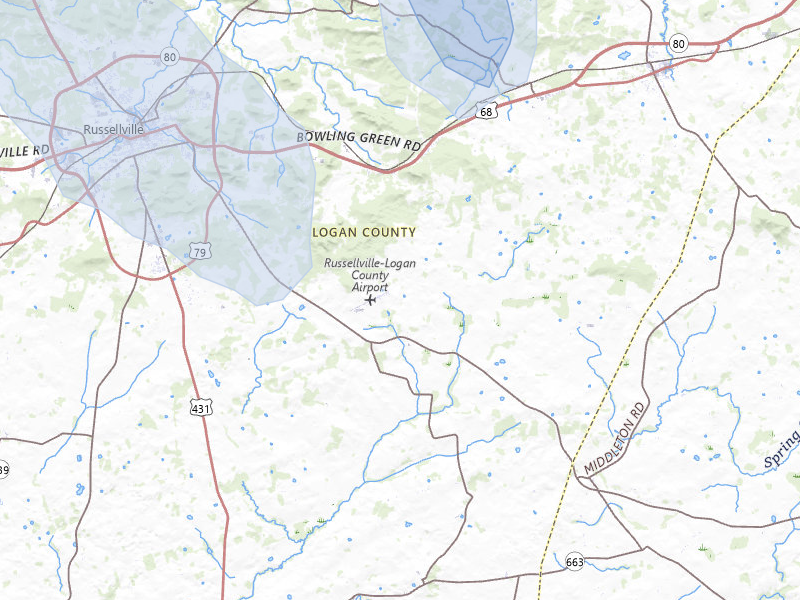NEXRAD radar-signature map of the hail storm over Russellville, KY on Jul 10, 2026