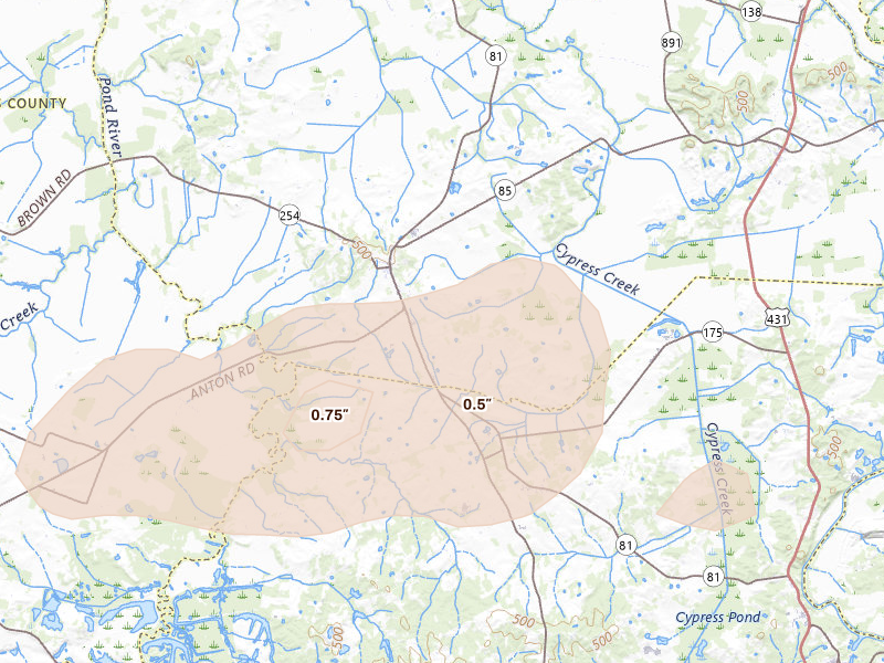 Radar-estimated hail-size map of the storm over Sacramento, KY on Apr 27, 2026