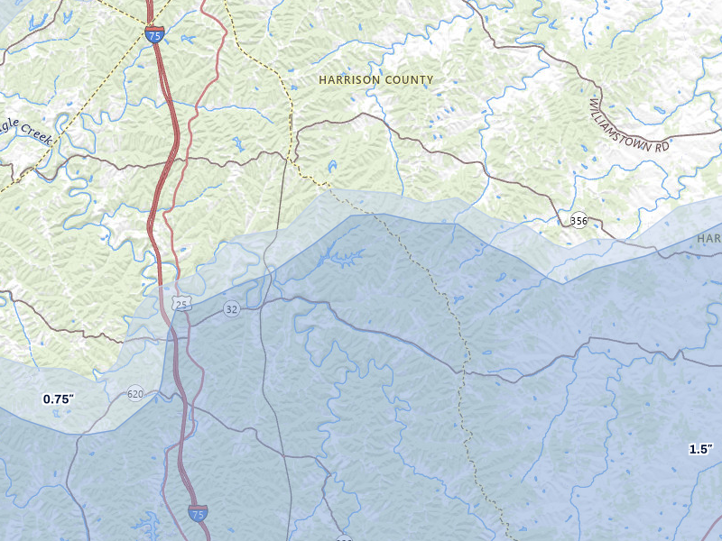 NEXRAD radar-signature map of the hail storm over Sadieville, KY on May 16, 2026