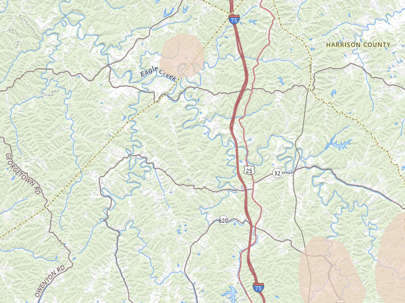 Radar-estimated hail-size map of the storm over Sadieville, KY on Aug 11, 2026