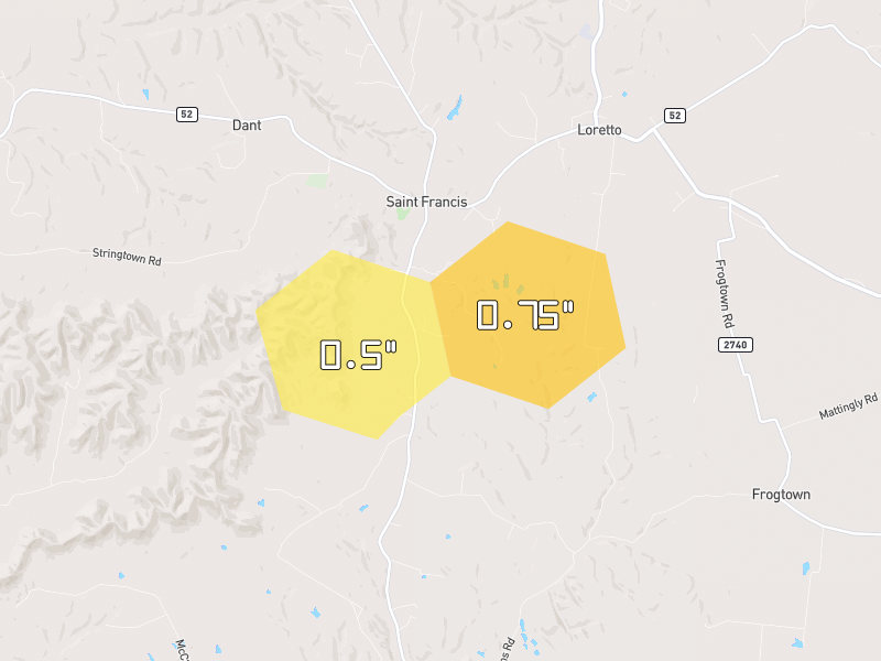 Hail map of Saint Francis, KY on Jul 21, 2026, hail up to 0.75"