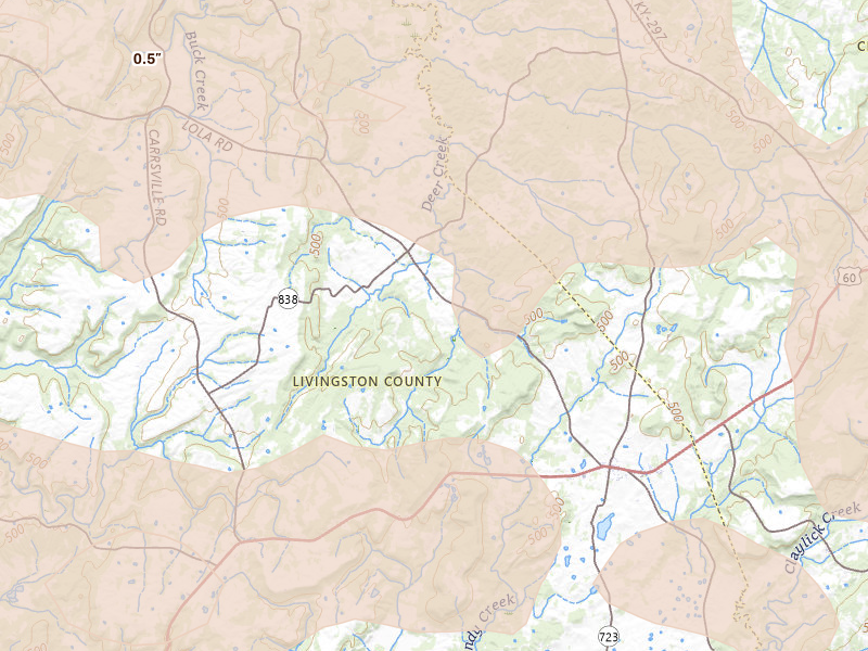 Radar-estimated hail-size map of the storm over Salem, KY on Apr 27, 2026