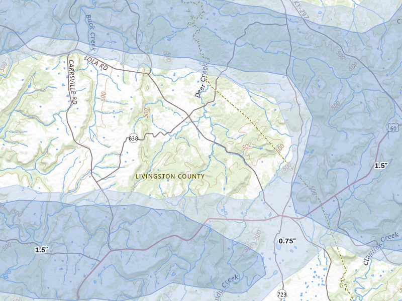 NEXRAD radar-signature map of the hail over Salem, KY