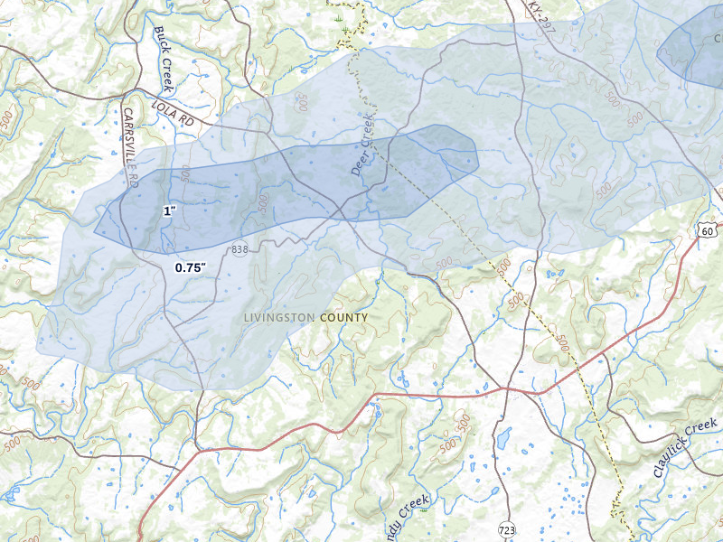 NEXRAD radar-signature map of the hail storm over Salem, KY on Jun 27, 2026