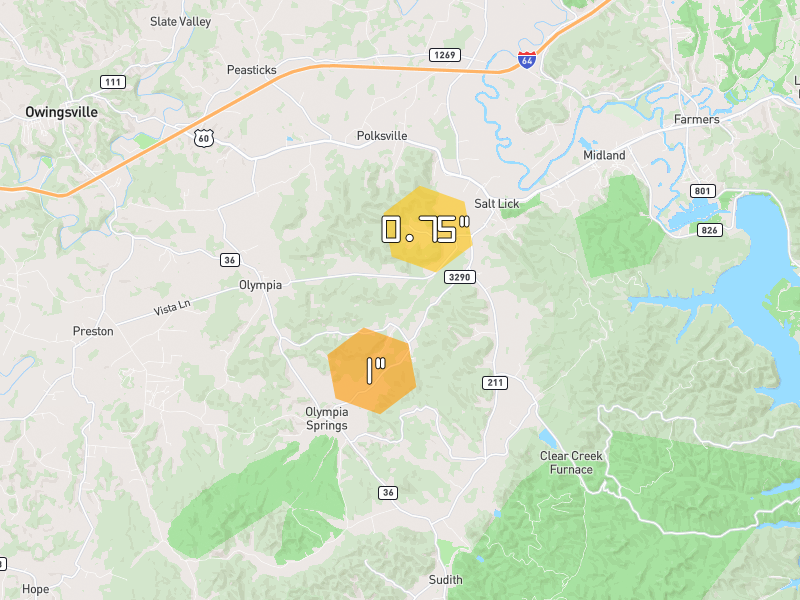 Hail map of Salt Lick, KY on Jun 26, 2026, hail up to 1"