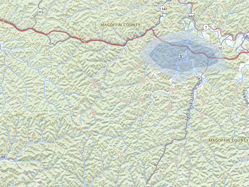 NEXRAD radar-signature map of the hail over Salyersville, KY