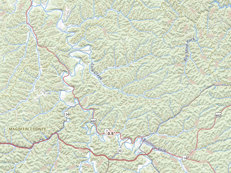 Radar-estimated hail-size map of the storm over Salyersville, KY on Aug 13, 2026