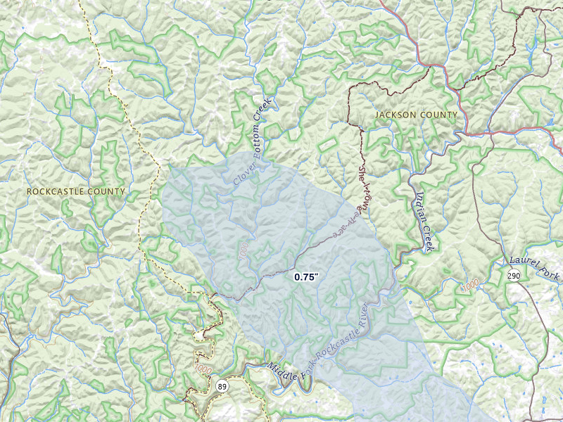 NEXRAD radar-signature map of the hail storm over Sandgap, KY on Jul 27, 2026