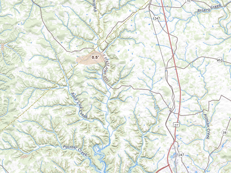 Radar-estimated hail-size map of the storm over Science Hill, KY on May 20, 2026