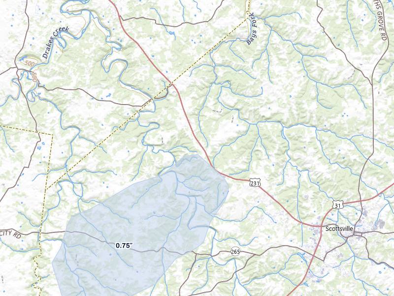 NEXRAD radar-signature map of the hail over Scottsville, KY