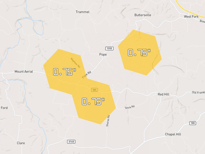 Hail map of Scottsville, KY on Jul 5, 2026, hail up to 0.75"