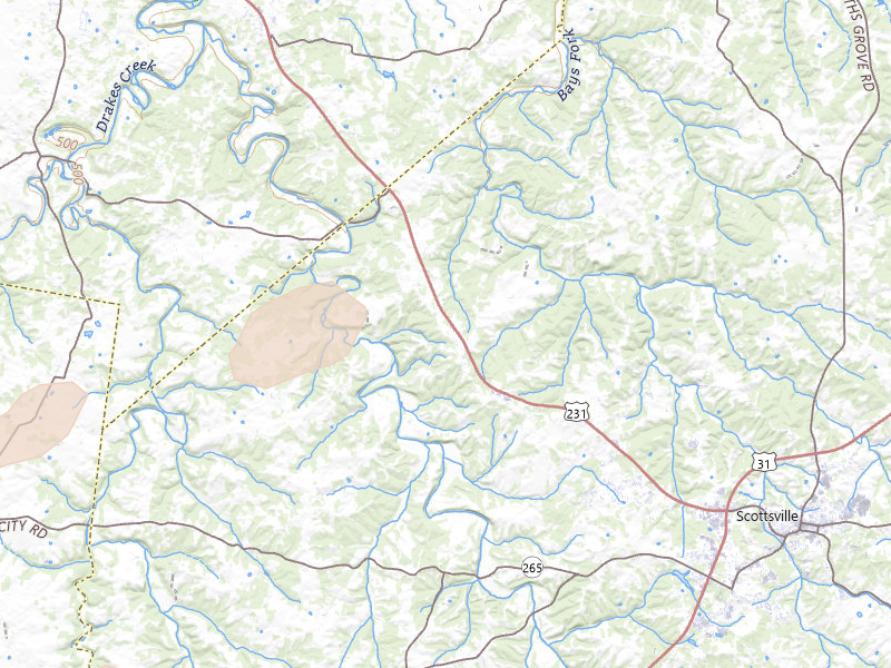 Radar-estimated hail-size map of the storm over Scottsville, KY on Aug 8, 2026