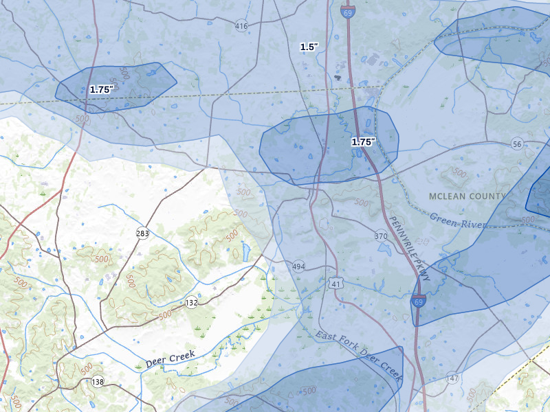 NEXRAD radar-signature map of the hail over Sebree, KY
