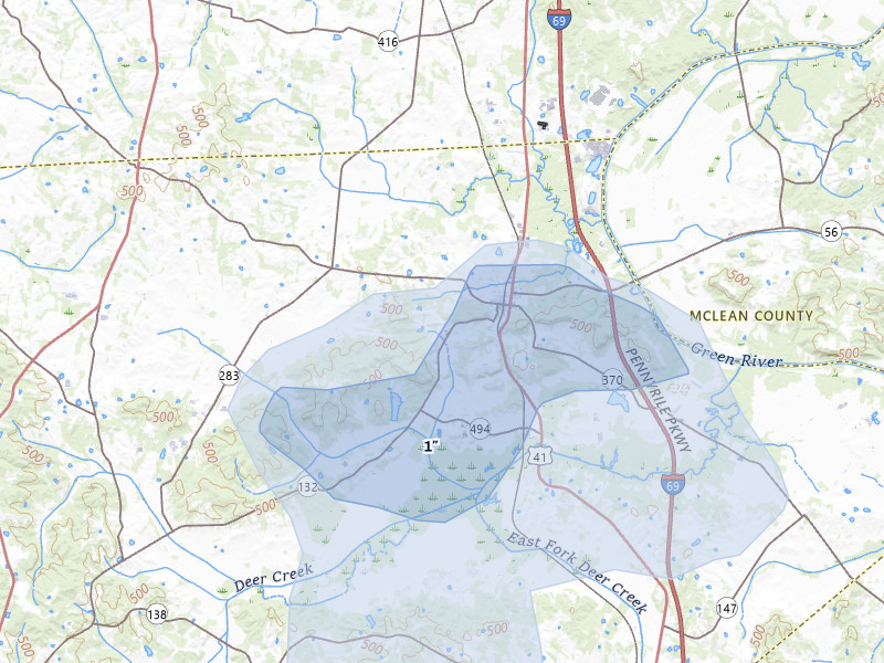 NEXRAD radar-signature map of the hail over Sebree, KY