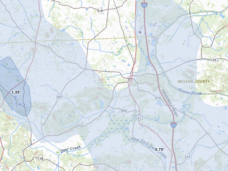 NEXRAD radar-signature map of the hail storm over Sebree, KY on Jul 26, 2026