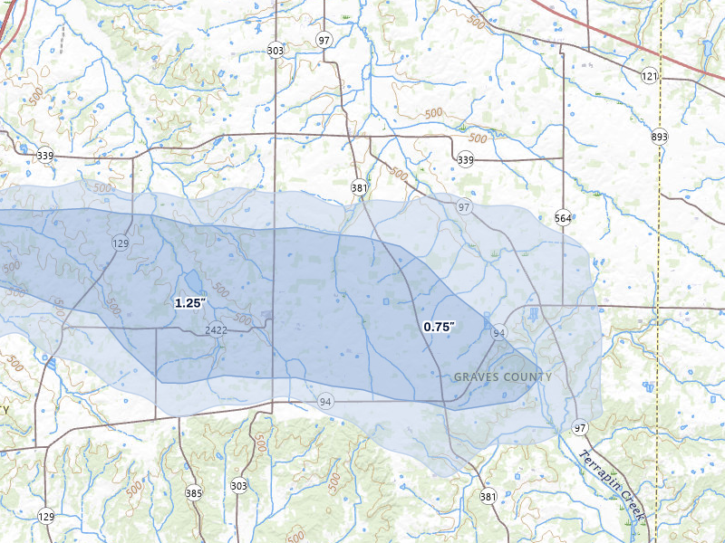 NEXRAD radar-signature map of the hail storm over Sedalia, KY on Jun 1, 2026