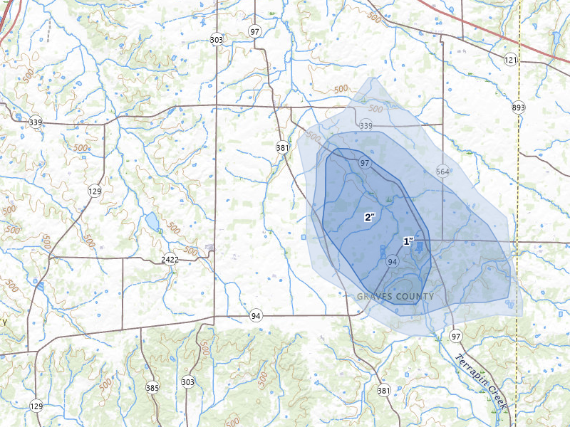 NEXRAD radar-signature map of the hail storm over Sedalia, KY on Jul 3, 2026