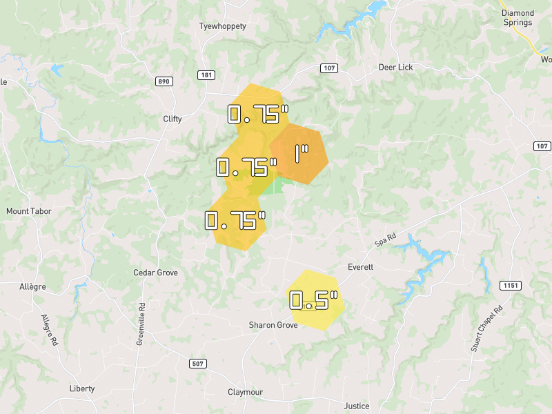 Hail map of Sharon Grove, KY on Jul 11, 2026, hail up to 1"