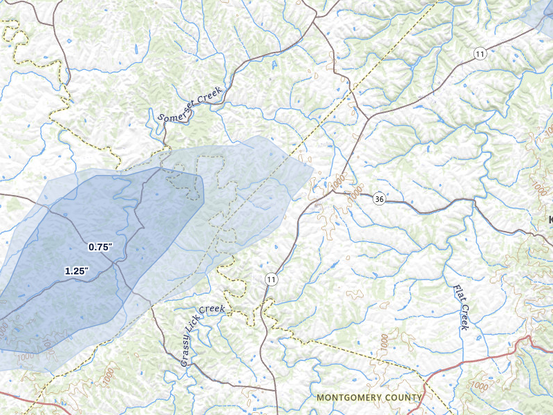 NEXRAD radar-signature map of the hail storm over Sharpsburg, KY on Apr 1, 2026