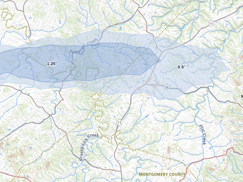 NEXRAD radar-signature map of the hail storm over Sharpsburg, KY on May 16, 2026