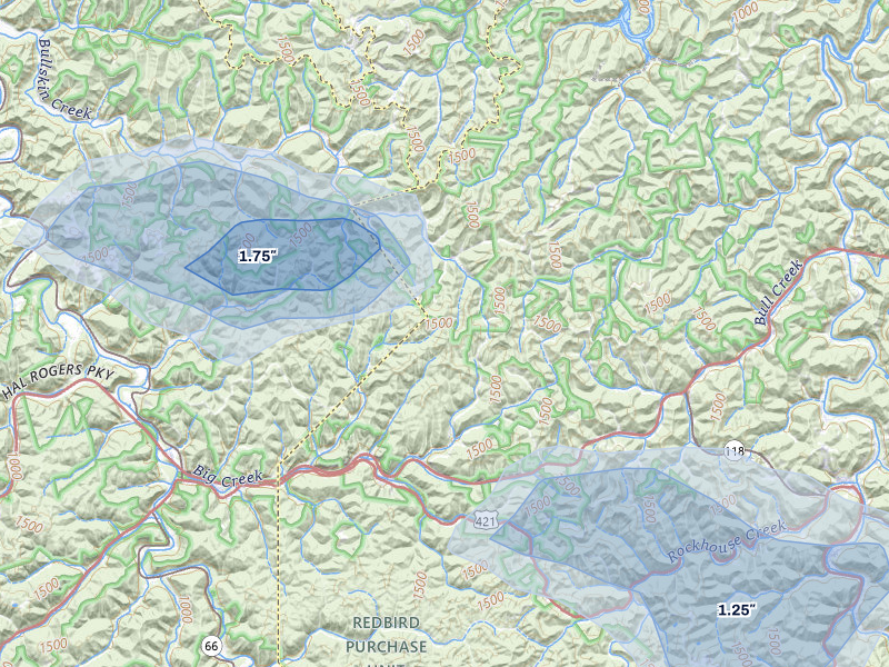 NEXRAD radar-signature map of the hail storm over Sizerock, KY on Aug 11, 2026