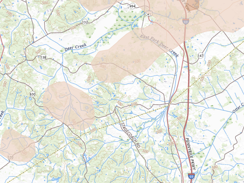Radar-estimated hail-size map of the storm over Slaughters, KY on Apr 27, 2026