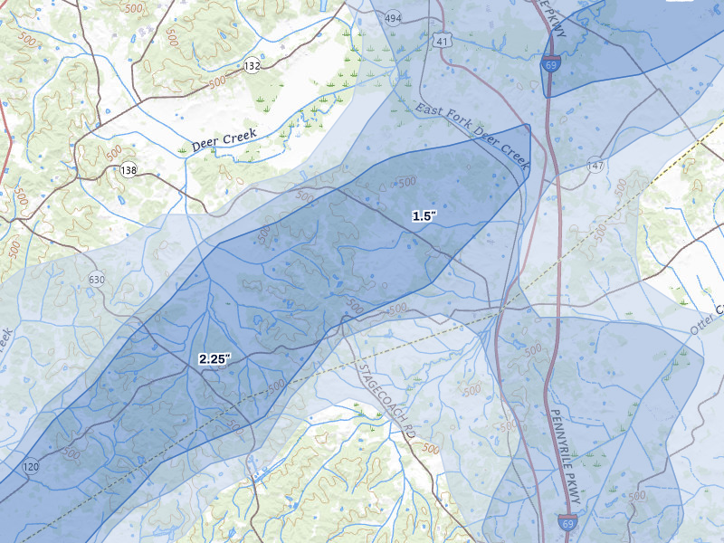 NEXRAD radar-signature map of the hail over Slaughters, KY