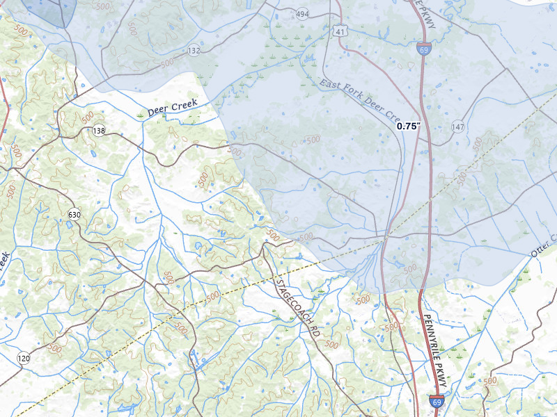 NEXRAD radar-signature map of the hail storm over Slaughters, KY on Jul 26, 2026