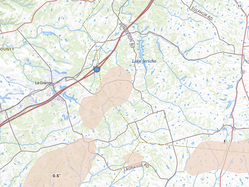 Radar-estimated hail-size map of the storm over Smithfield, KY on May 19, 2026