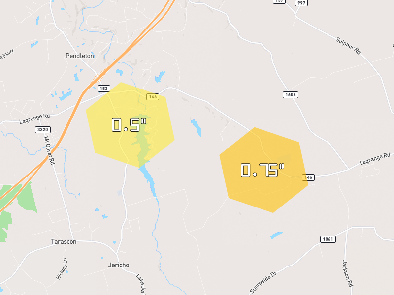 Hail map of Smithfield, KY on Jul 28, 2026, hail up to 0.75"