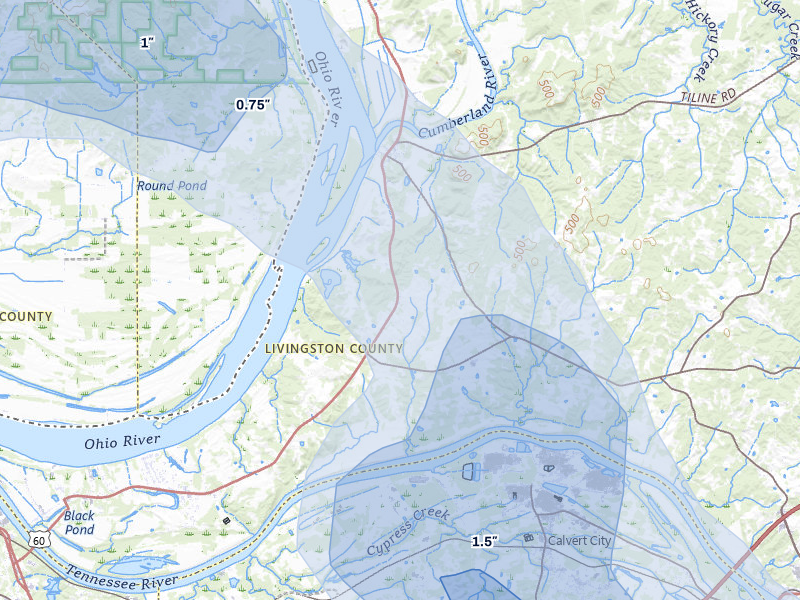 NEXRAD radar-signature map of the hail storm over Smithland, KY on May 31, 2026