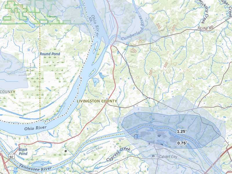 NEXRAD radar-signature map of the hail storm over Smithland, KY on Jun 1, 2026