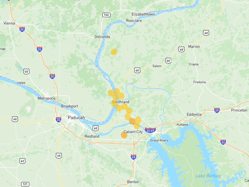 Hail map of Smithland, KY on Jun 1, 2026, hail up to 1.25"