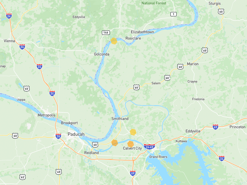 Hail map of Smithland, KY on Jul 3, 2026, hail up to 1"