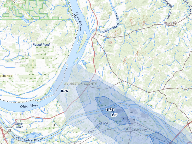 NEXRAD radar-signature map of the hail over Smithland, KY